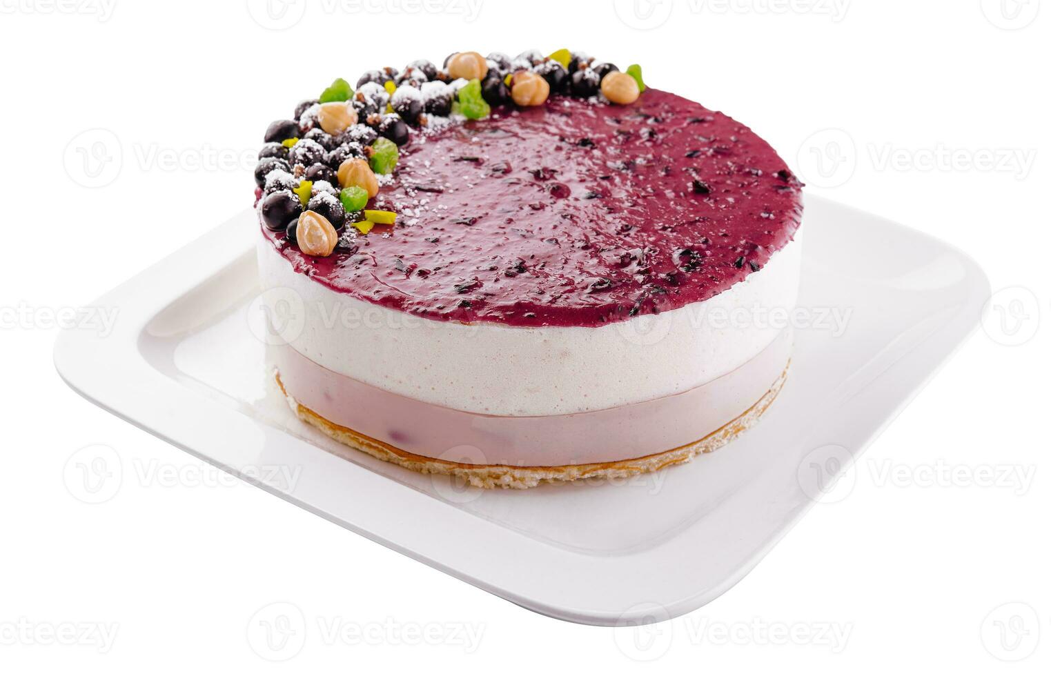 Sweet tasty cheesecake on white plate photo