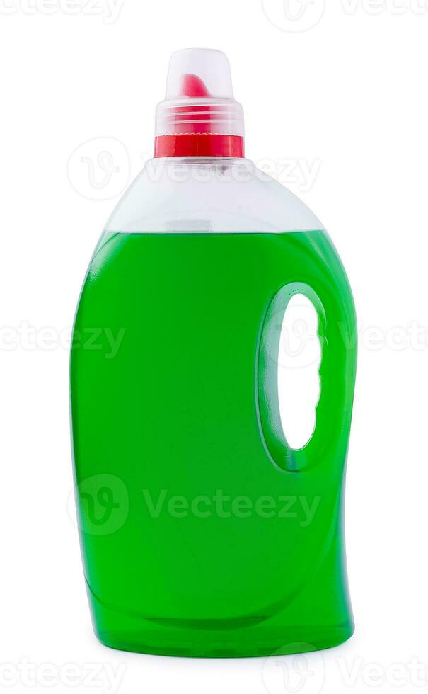 verde líquido jabón o detergente en un el plastico botella foto