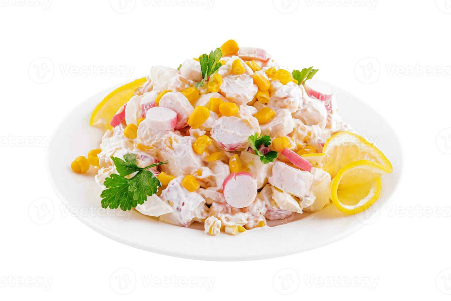 Salad of chopped crab sticks with sweet corn photo