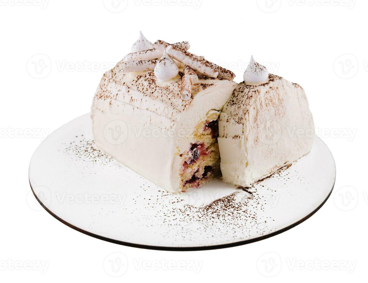 Whipped Cream Cake on white plate photo