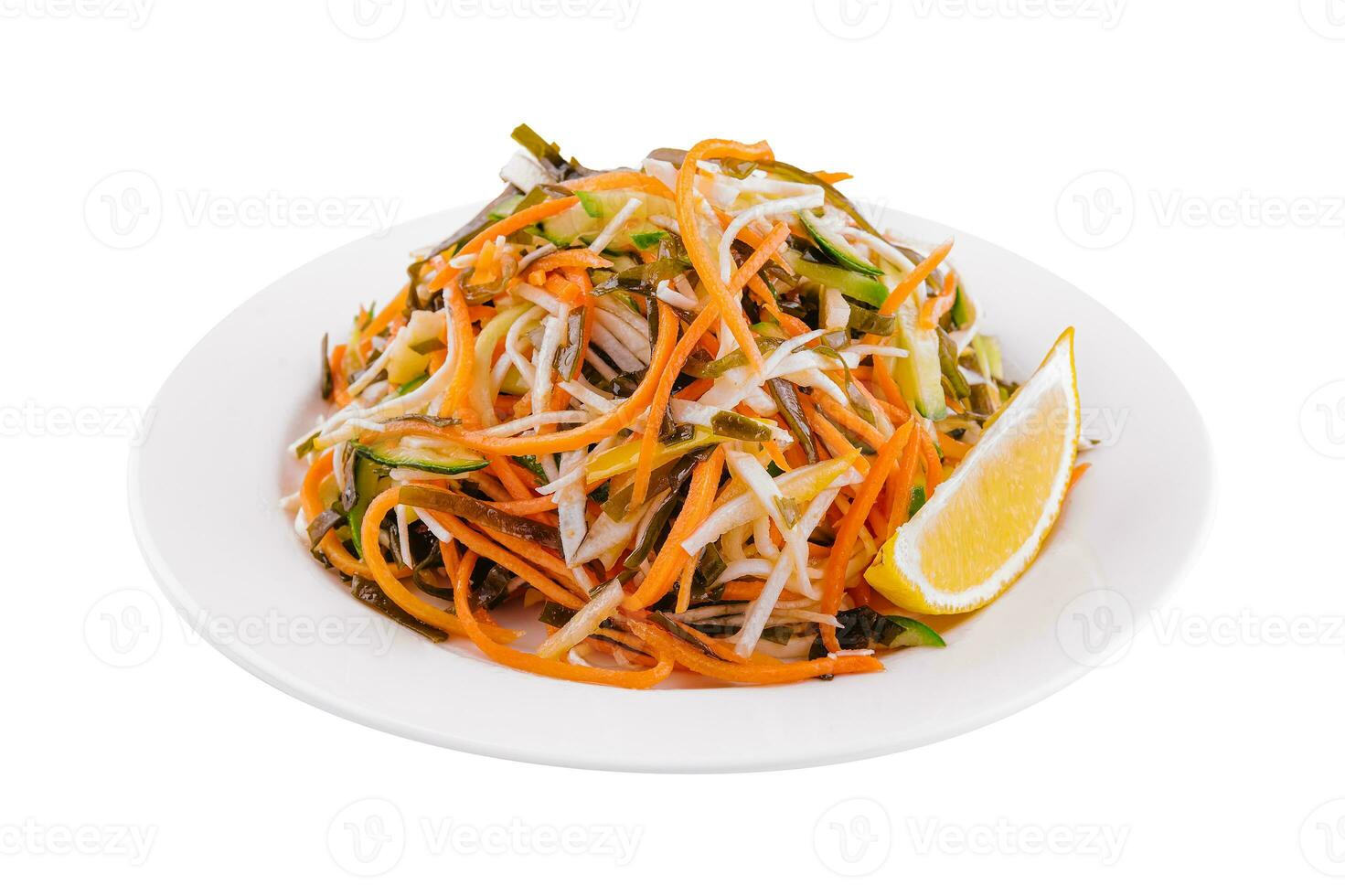 Fresh coleslaw salad in white plate photo