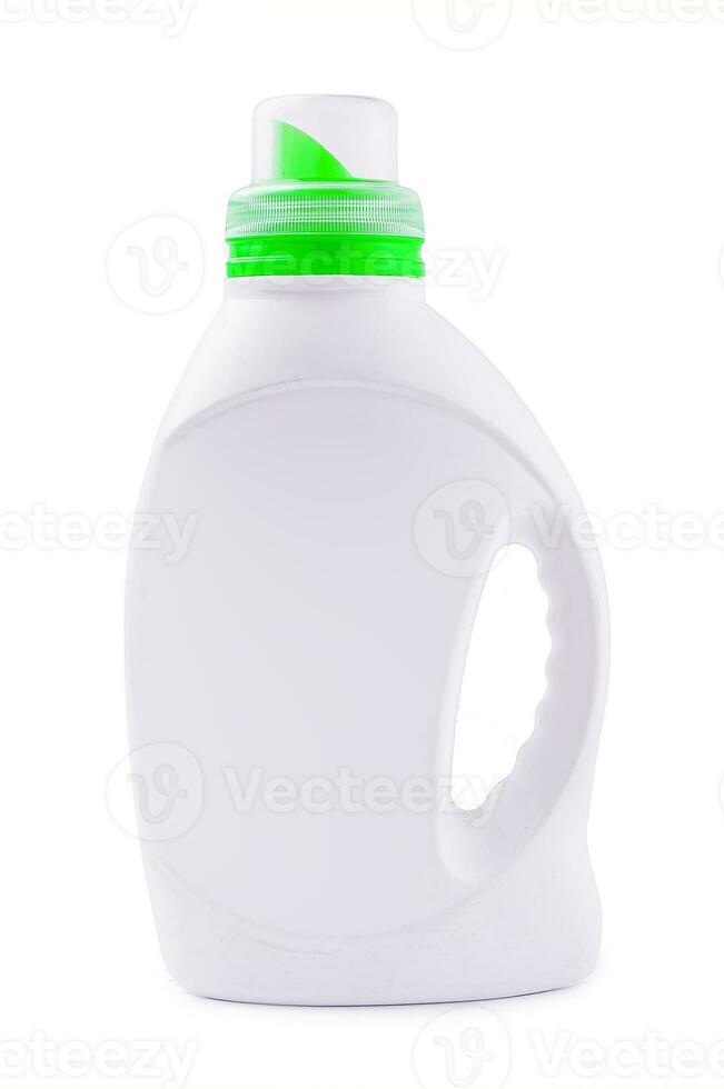 White plastic container for liquid detergent isolated photo