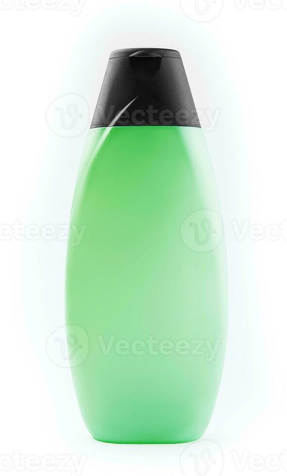 Green Shampoo Bottle isolated on white background photo