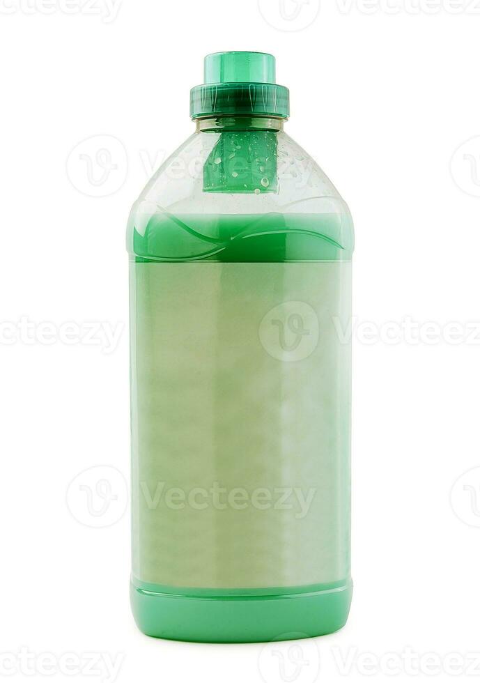 Plastic clean bottle full with green detergent photo