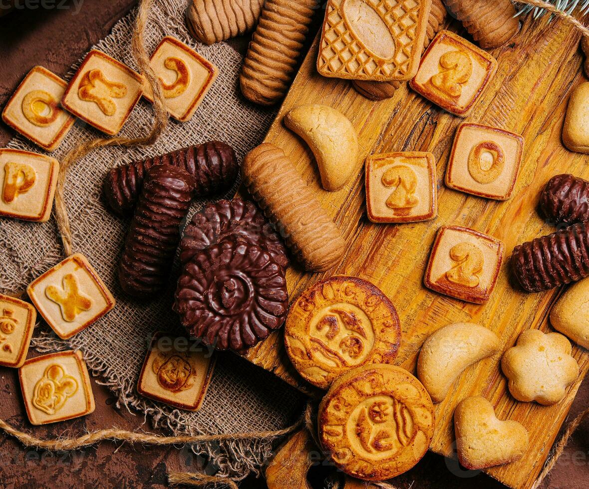 cookies in the form of numbers, gingerbread New Year 2022 festive decor photo