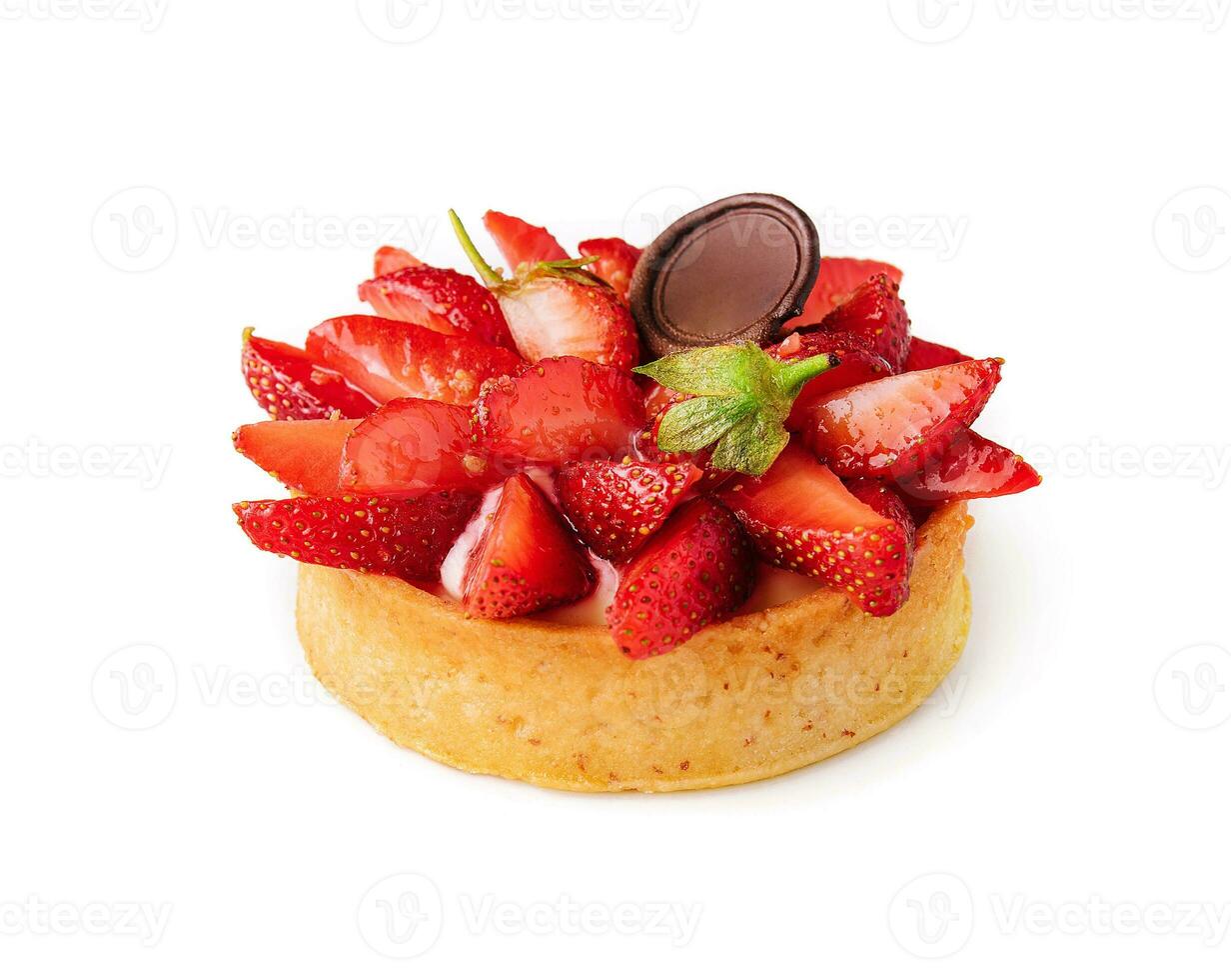 Tartlet with strawberry isolated on white photo