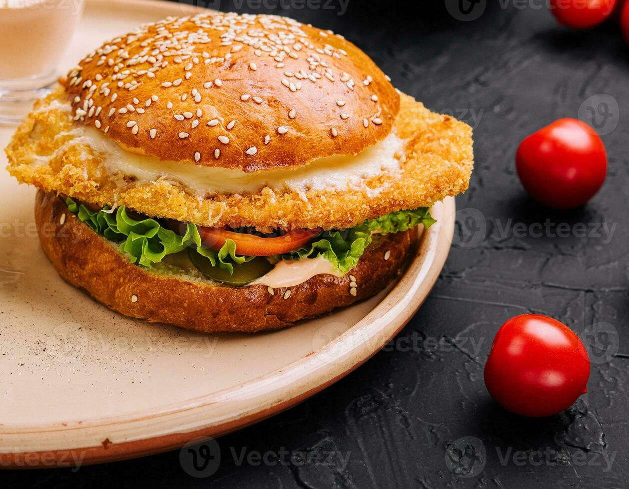 Fried chicken burger - unhealthy food style photo