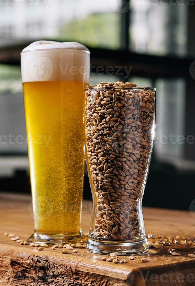 glass of beer with a glass of wheat photo