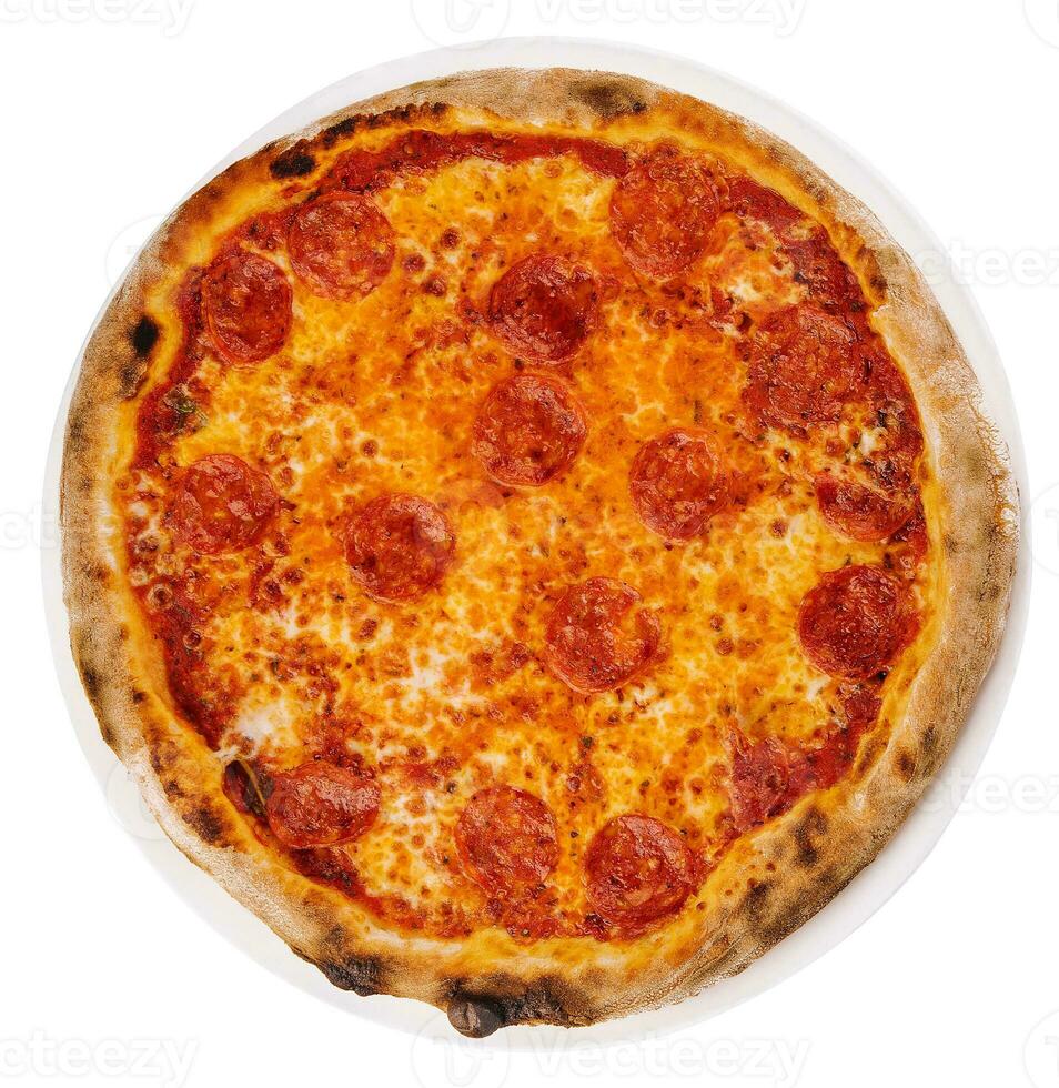 top view of hot pepperoni pizza photo