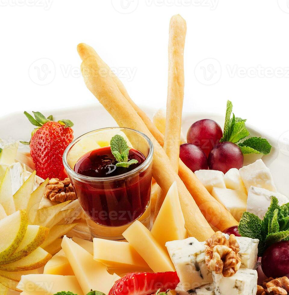 Cheese plate or delicious cheese mix photo