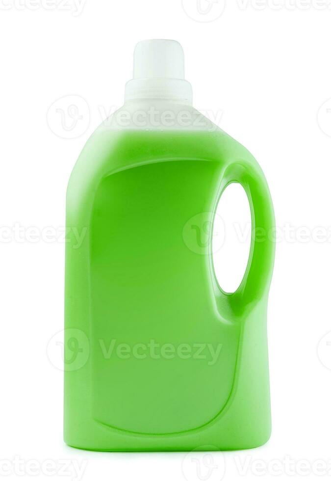 Plastic clean bottle full with green detergent photo