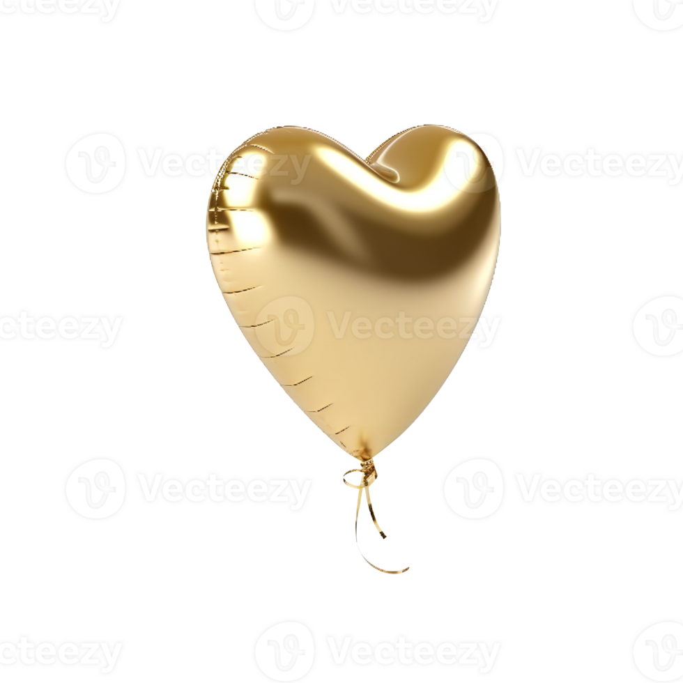 Heart Balloon. Gold helium balloon. Glossy, shiny with reflection foil balloon. Gold color. Good for anniversary wedding, celebration birthday. Happy St. Valentine's day. Love symbol. AI generated png