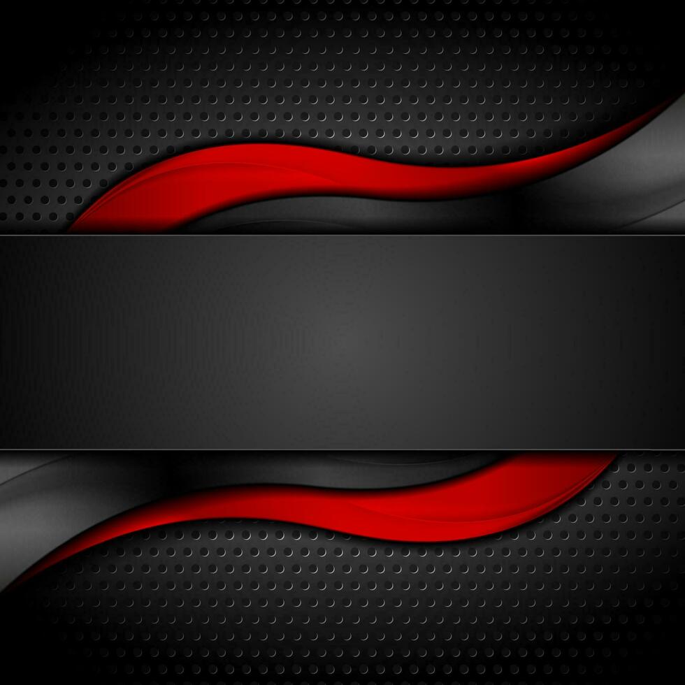 Red and black abstract glossy waves on perforated background vector