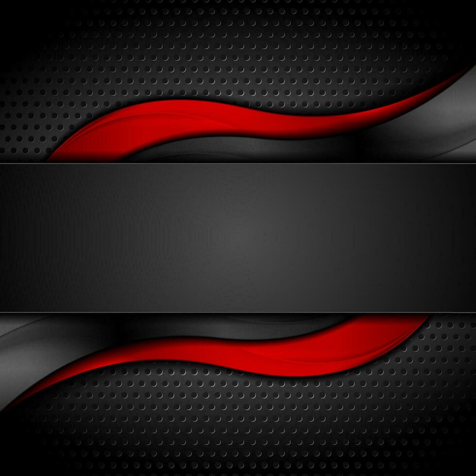 Red and black abstract glossy waves on perforated background vector