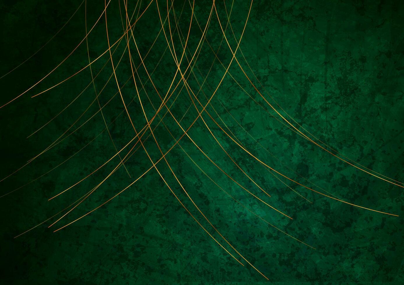 Golden minimal lines on dark green grunge abstract background vector