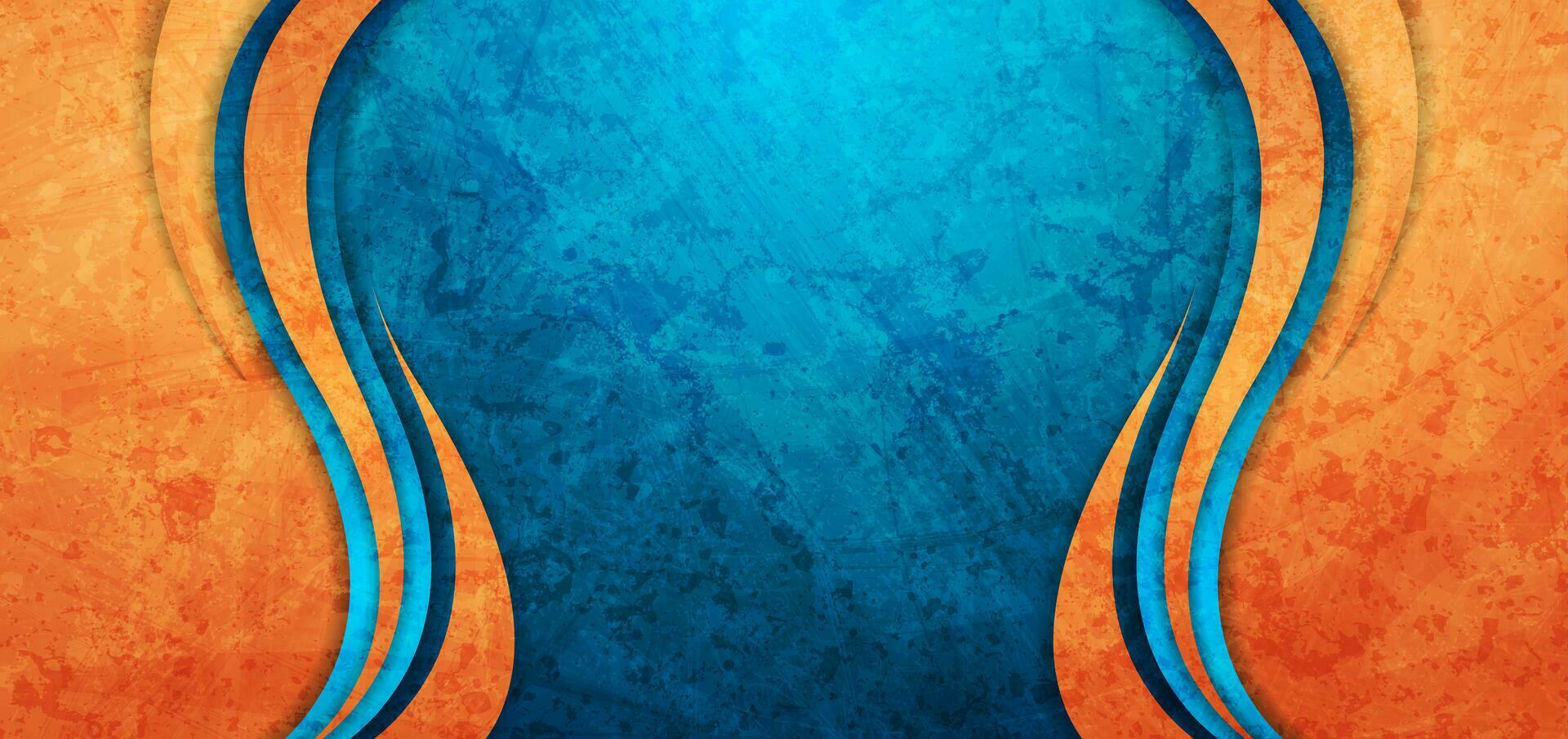 Orange and blue grunge waves abstract material background vector