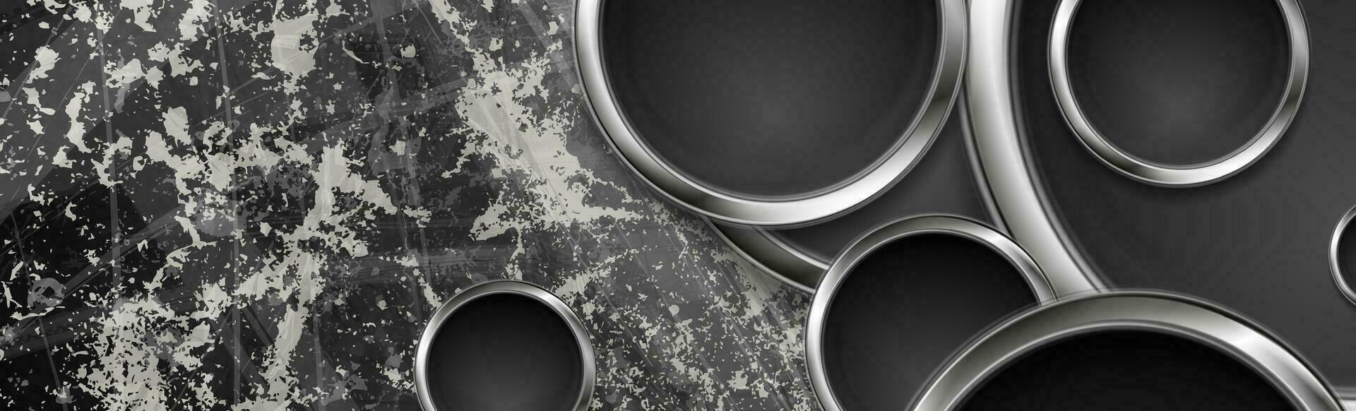 Hi-tech grunge background with silver metallic circles vector