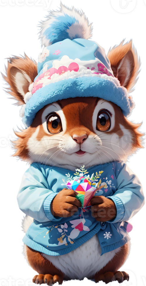 Squirrel Animals in winter attire, Winter animal clothing, Cute animal sweaters, ai generative png