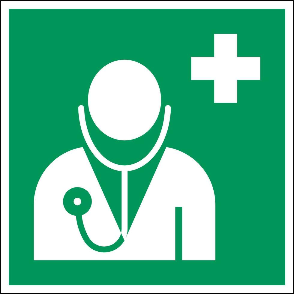 Yo asi 7010 estándar seguro condición primero ayuda señales a indicar el ubicación de un médico para emergencias vector