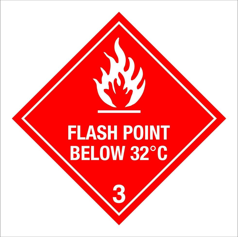 Class 3 Hazardous HAZMAT Material Label IATA Transportation FLASH POINT BELOW 32C vector