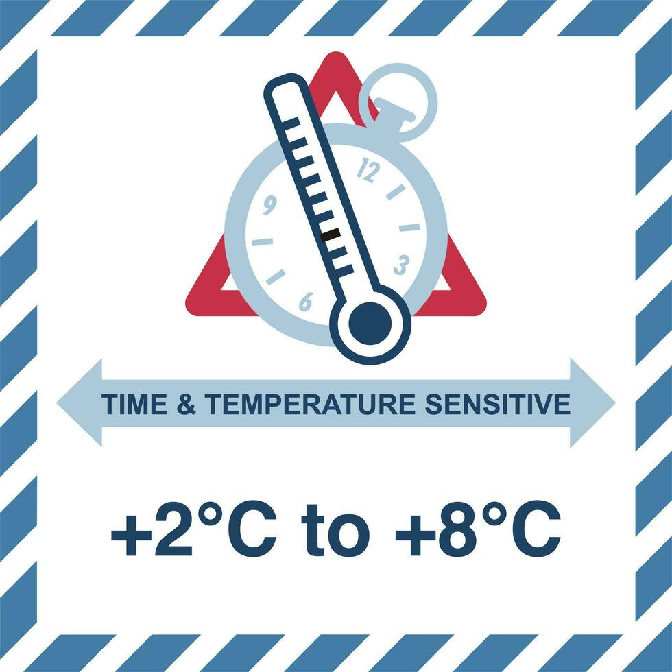 International Shipping Pictorial Labels Time Temperature Sensitive 2 to 8 Degree vector