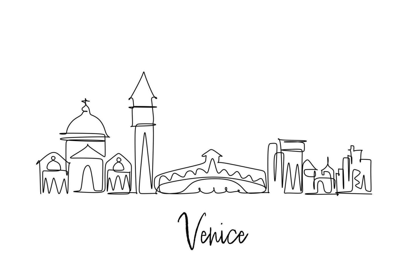 veneciavenecia paisaje urbano horizonte continuo línea mano dibujado estilo vector ilustración garabatear bosquejo.