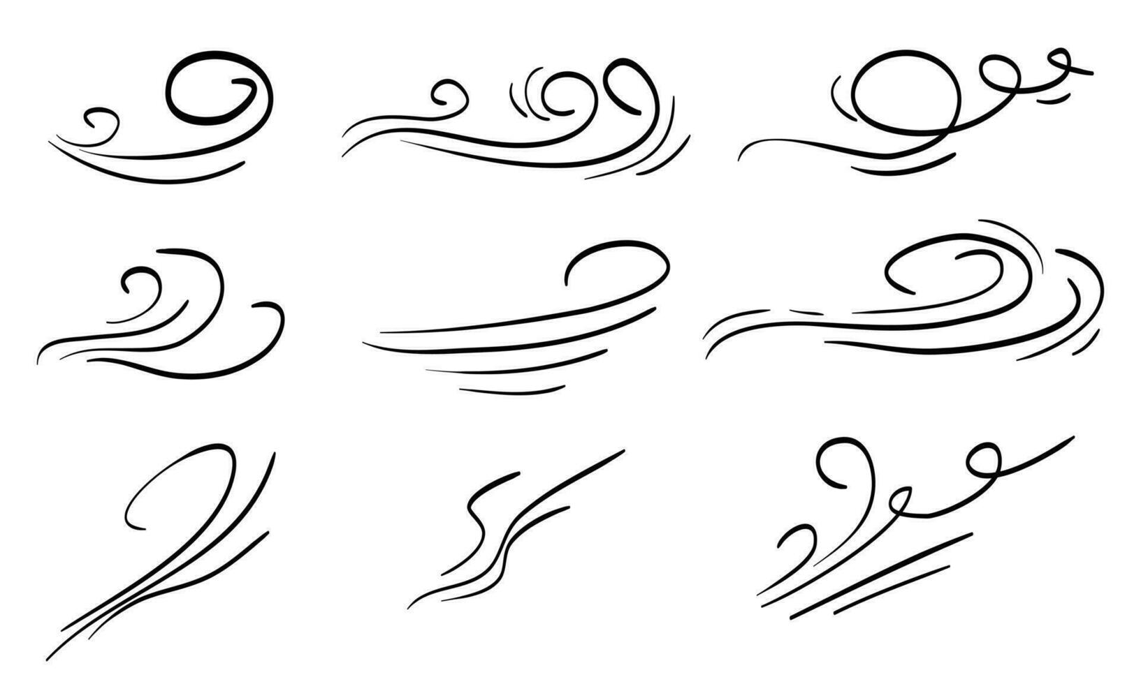 Doodle wind blow, gust design isolated on white background. vector hand drawn illustration
