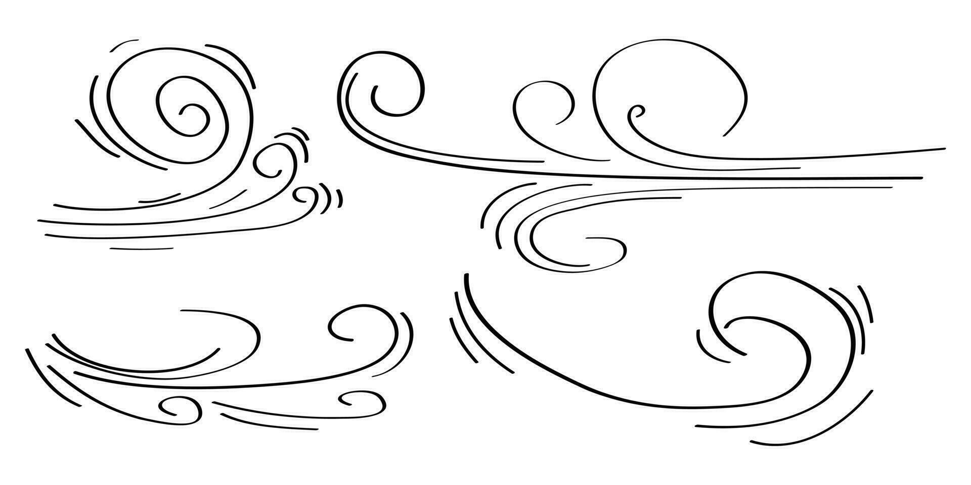 Doodle wind blow, gust design isolated on white background. vector hand drawn illustration