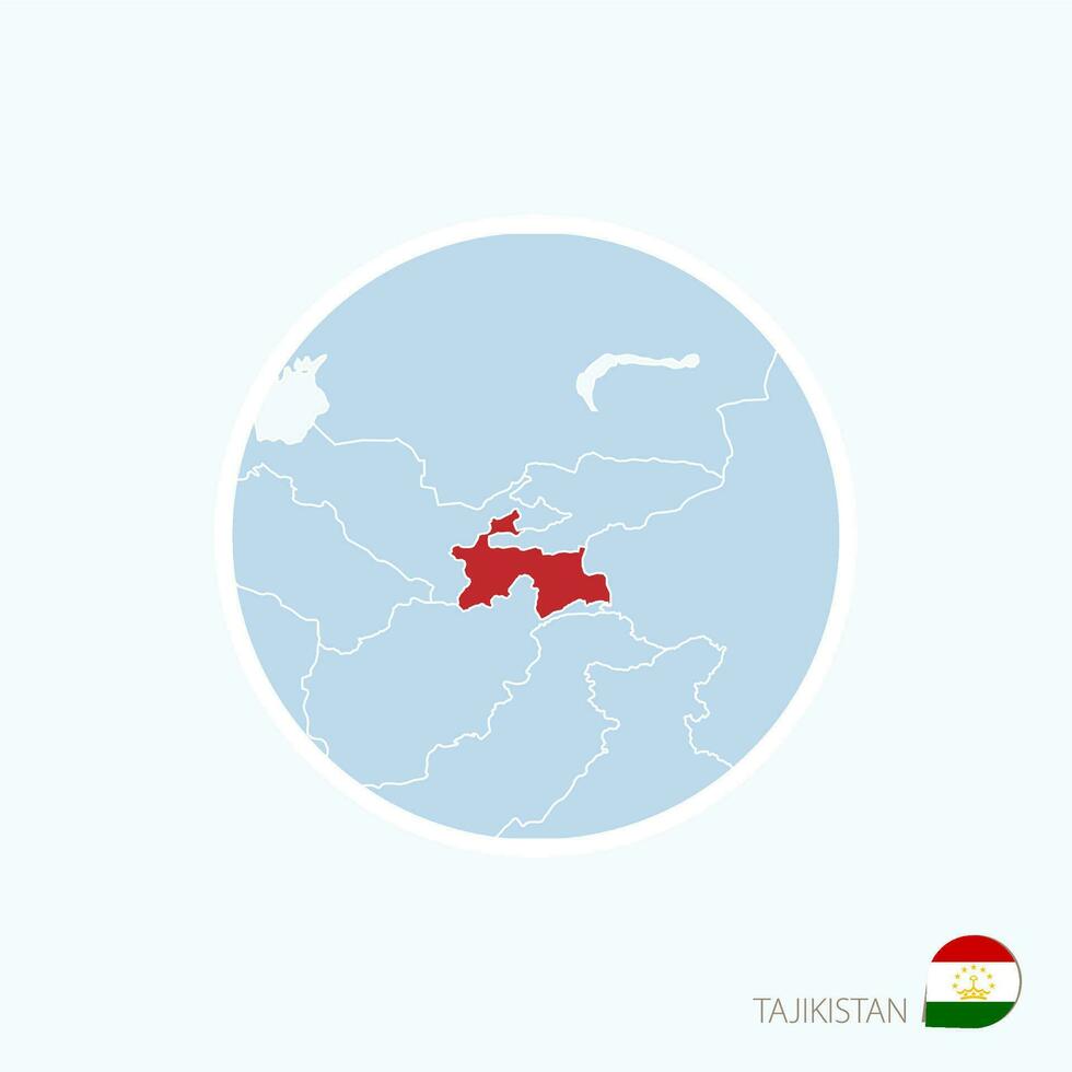 Map icon of Tajikistan. Blue map of Asia with highlighted Tajikistan in red color. vector