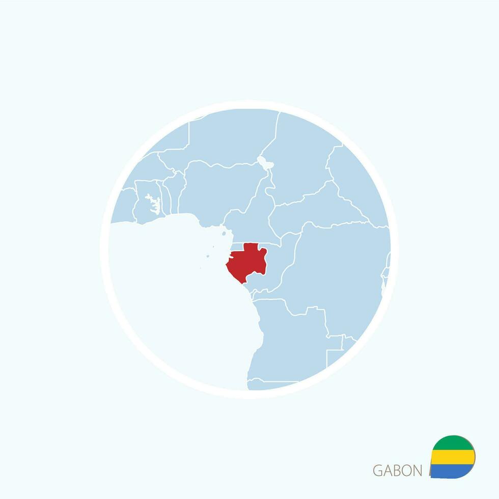 Map icon of Gabon. Blue map of Central Africa with highlighted Gabon in red color. vector