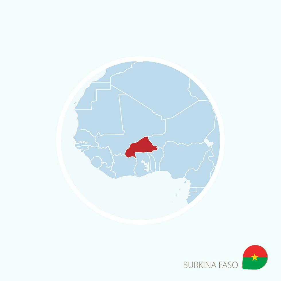 Map icon of Burkina Faso. Blue map of West Africa with highlighted Burkina Faso in red color. vector