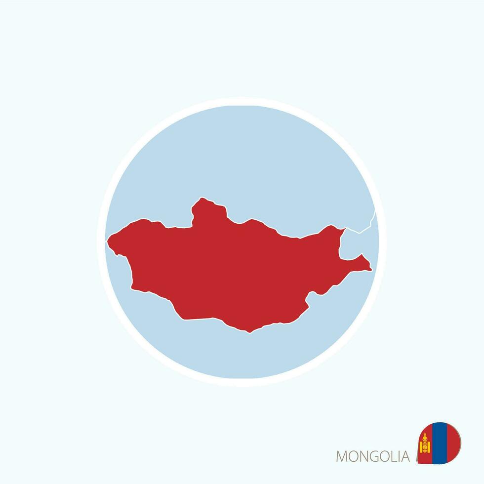 Map icon of Mongolia. Blue map of East Asia with highlighted Mongolia in red color. vector