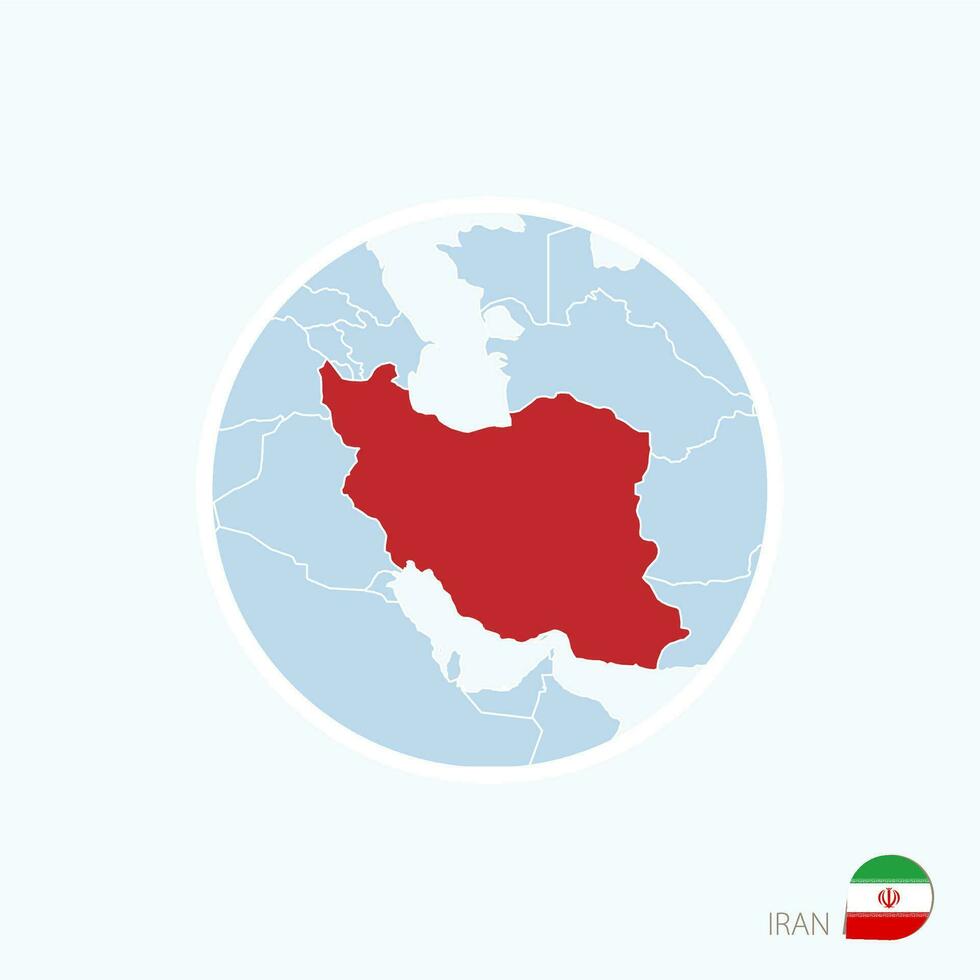 Map icon of Iran. Blue map of Middle East with highlighted Iran in red color. vector