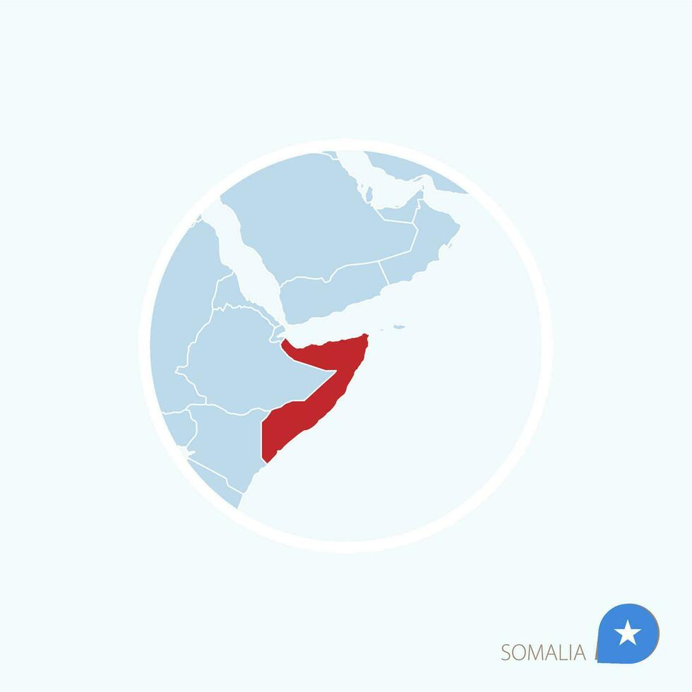 Map icon of Somalia. Blue map of Africa with highlighted Somalia in red color. vector