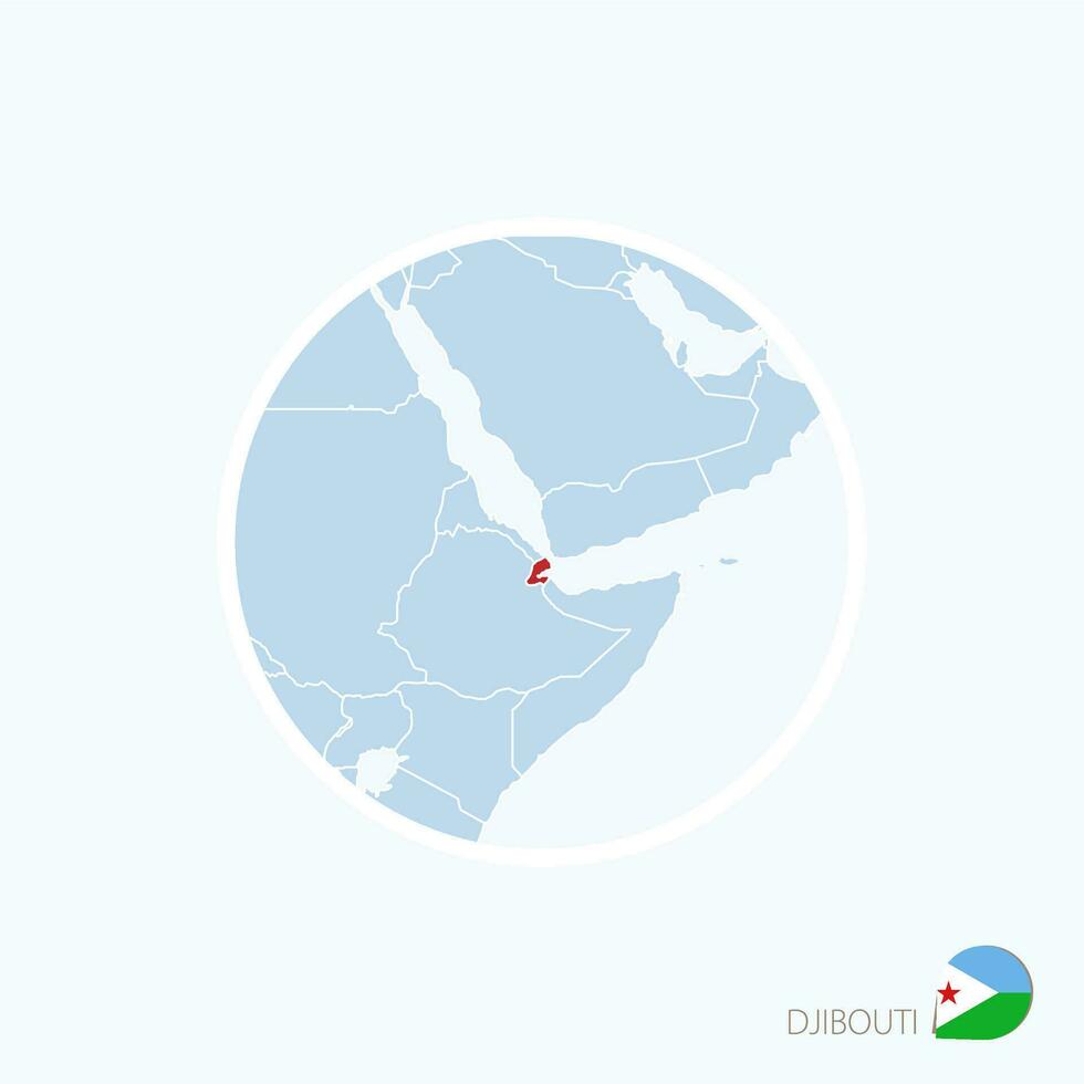 Map icon of Djibouti. Blue map of Africa with highlighted Djibouti in red color. vector