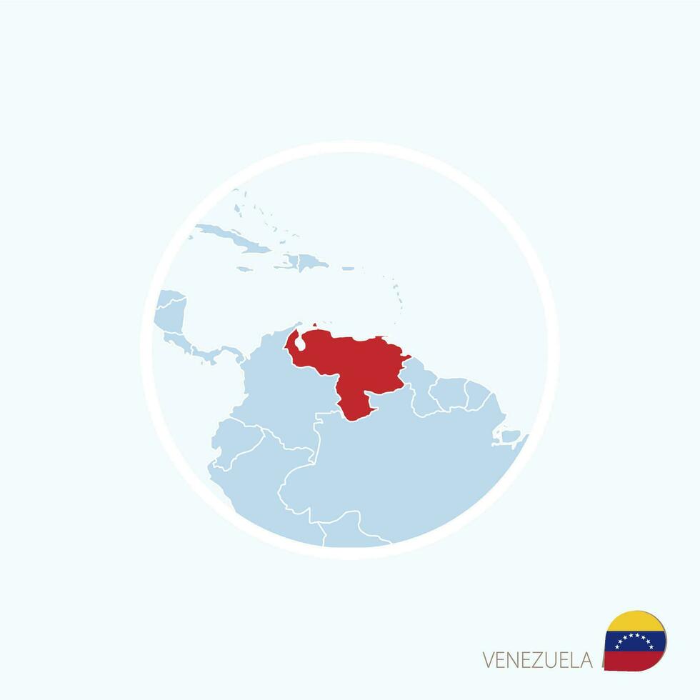 mapa icono de Venezuela. azul mapa de sur America con destacado Venezuela en rojo color. vector