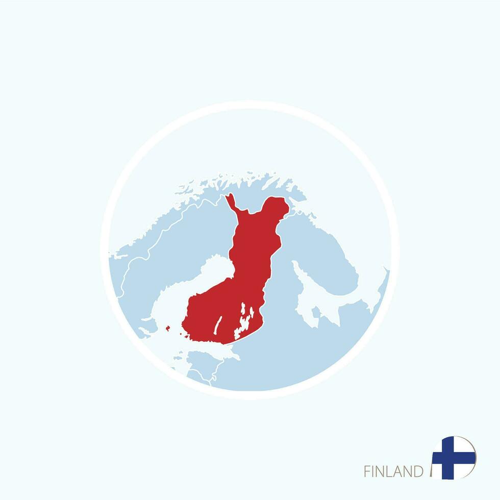 Map icon of Finland. Blue map of Europe with highlighted Finland in red color. vector