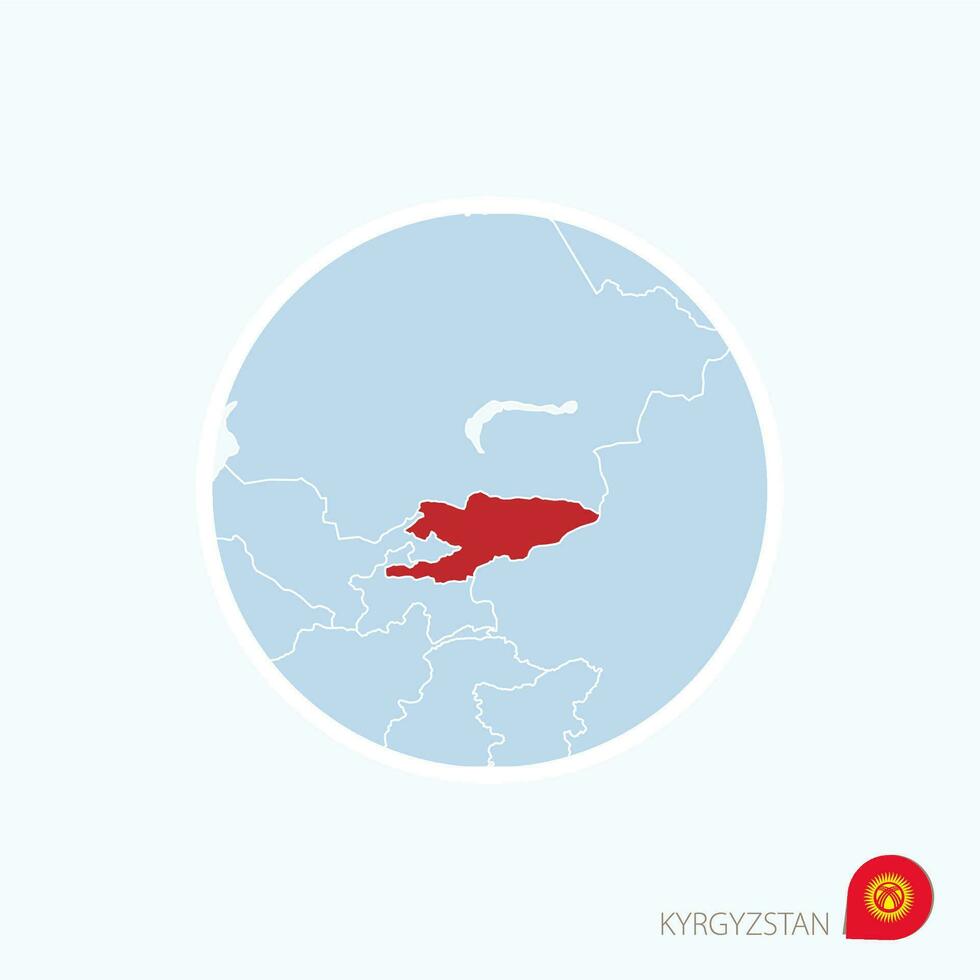 Map icon of Kyrgyzstan. Blue map of Asia with highlighted Kyrgyzstan in red color. vector