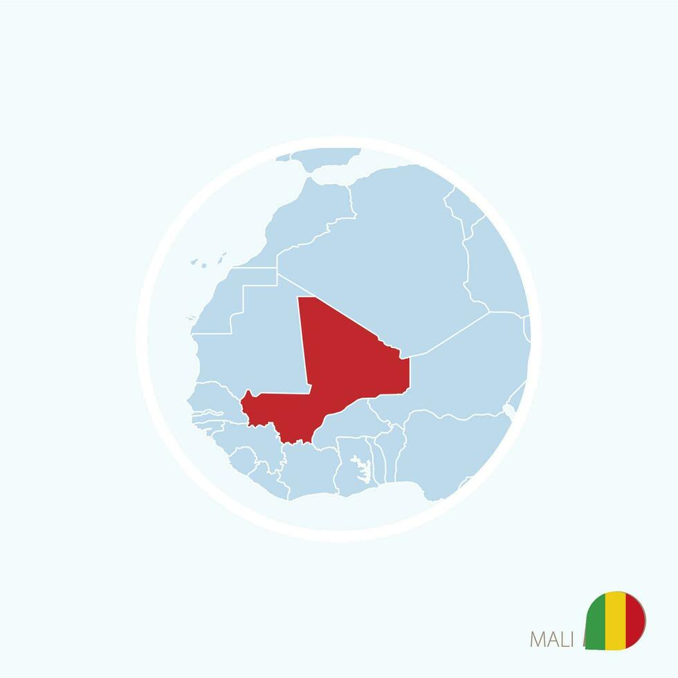 Map icon of Mali. Blue map of Europe with highlighted Mali in red color. vector