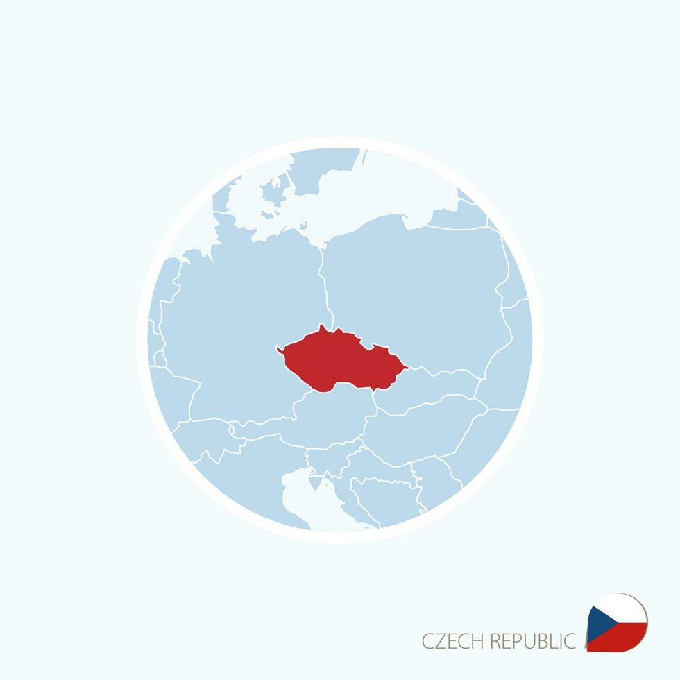 Map icon of Czech Republic. Blue map of Europe with highlighted Czech Republic in red color. vector