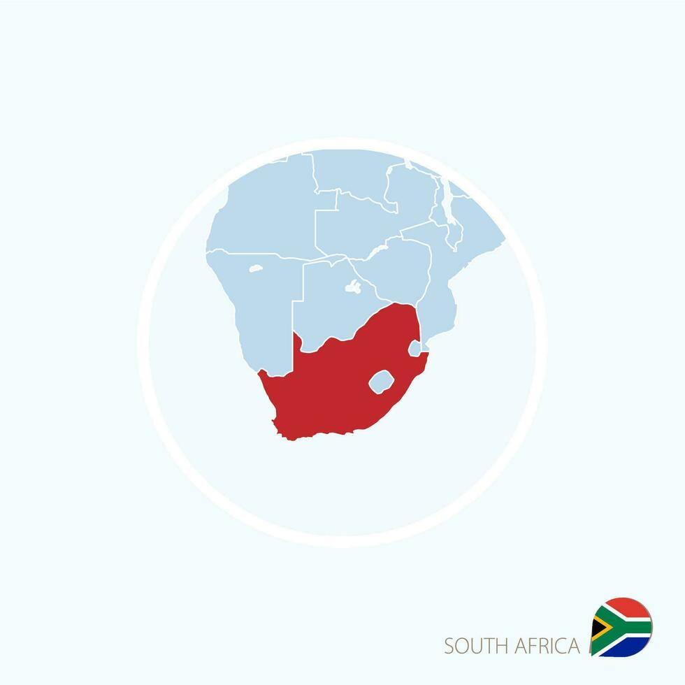 Map icon of South Africa. Blue map of Africa with highlighted South Africa in red color. vector