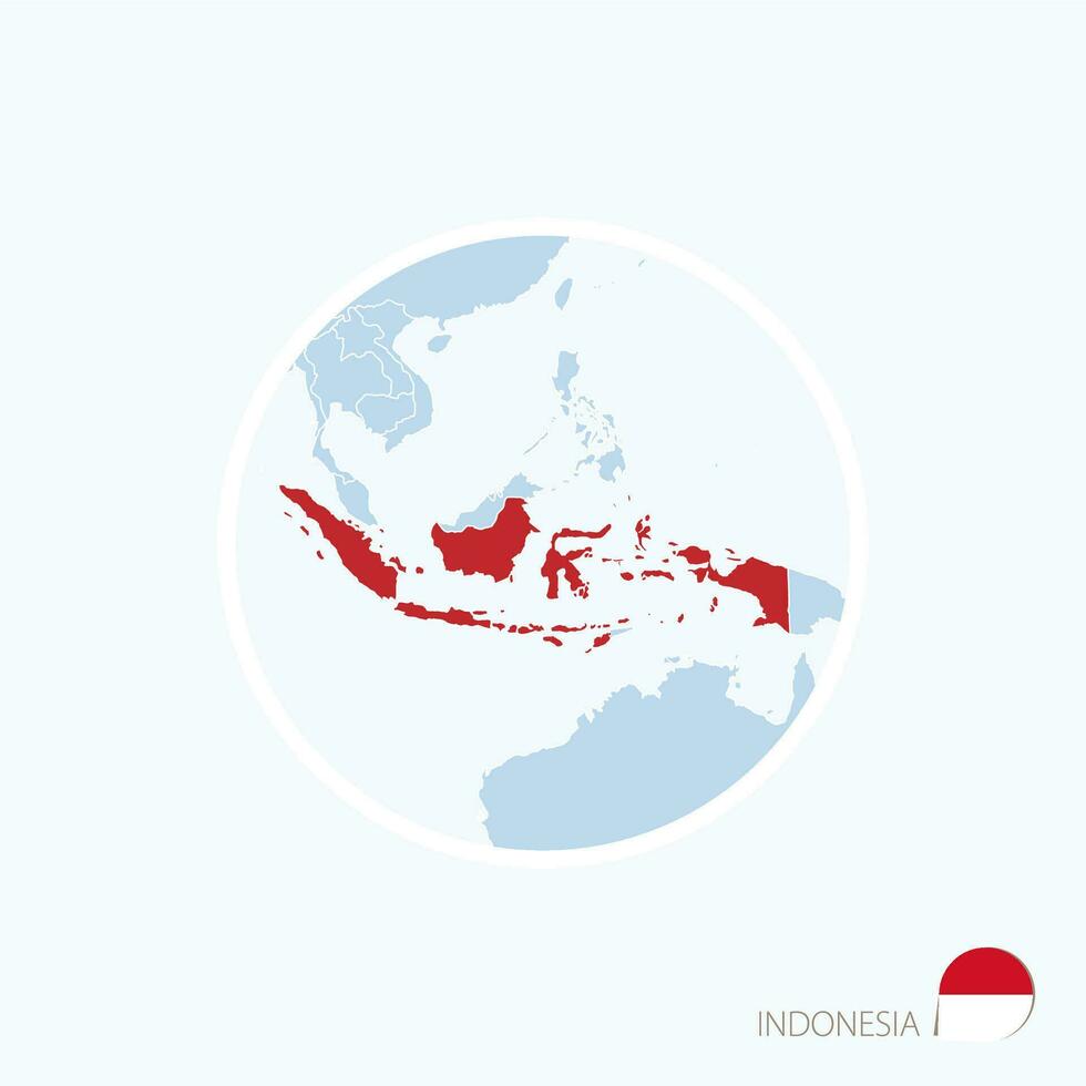 Map icon of Indonesia. Blue map of Asia with highlighted Indonesia in red color. vector