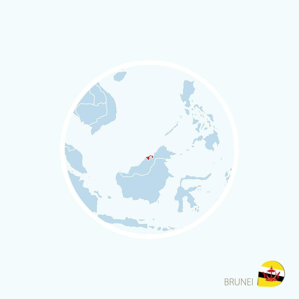 Map icon of Brunei. Blue map of Asia with highlighted Brunei in red color. vector