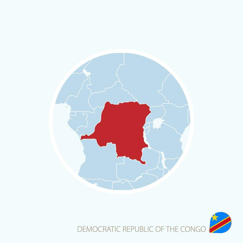 Map icon of Democratic Republic of the Congo. Blue map of Central Africa with highlighted DR Congo in red color. vector