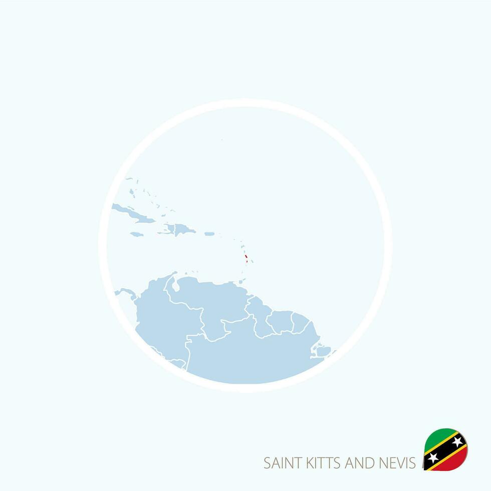 Map icon of Saint Kitts and Nevis. Blue map of America with highlighted Saint Kitts and Nevis in red color. vector