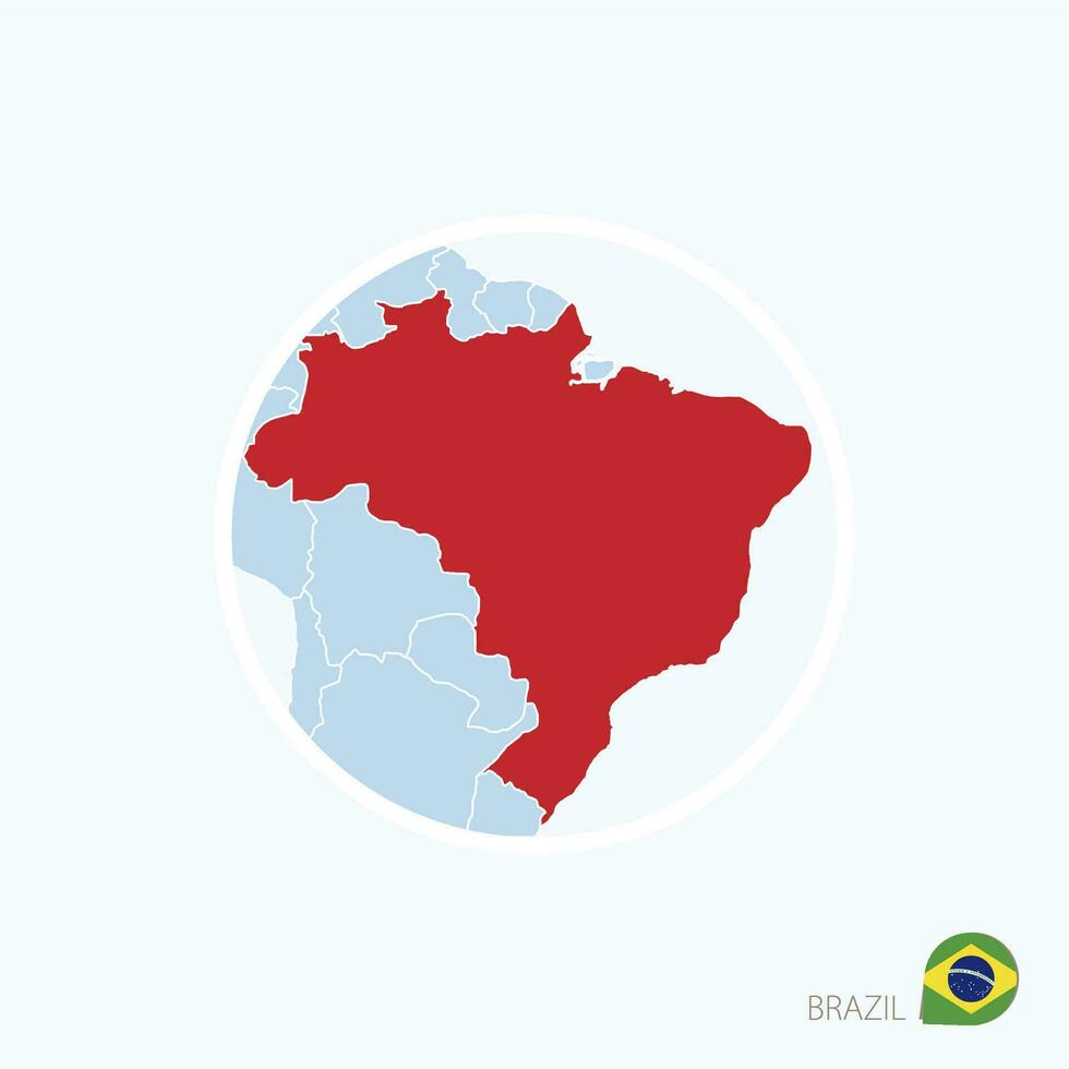 Map icon of Brazil. Blue map of Europe with highlighted Brazil in red color. vector