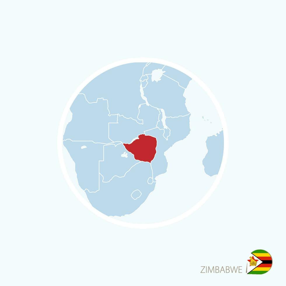 Map icon of Zimbabwe. Blue map of Africa with highlighted Zimbabwe in red color. vector