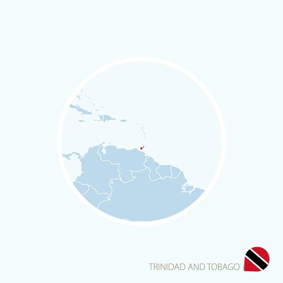 mapa icono de trinidad y tobago azul mapa de caribe con destacado trinidad y tobago en rojo color. vector