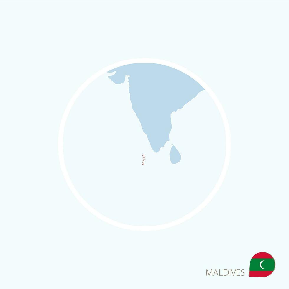 Map icon of Maldives. Blue map of South Asia with highlighted Maldives in red color. vector