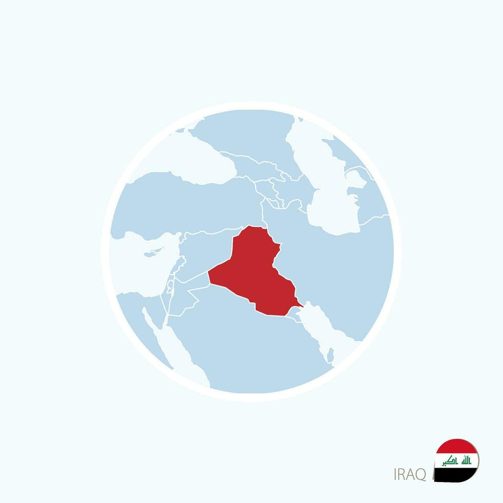 Map icon of Iraq. Blue map of Middle East with highlighted Iraq in red color. vector